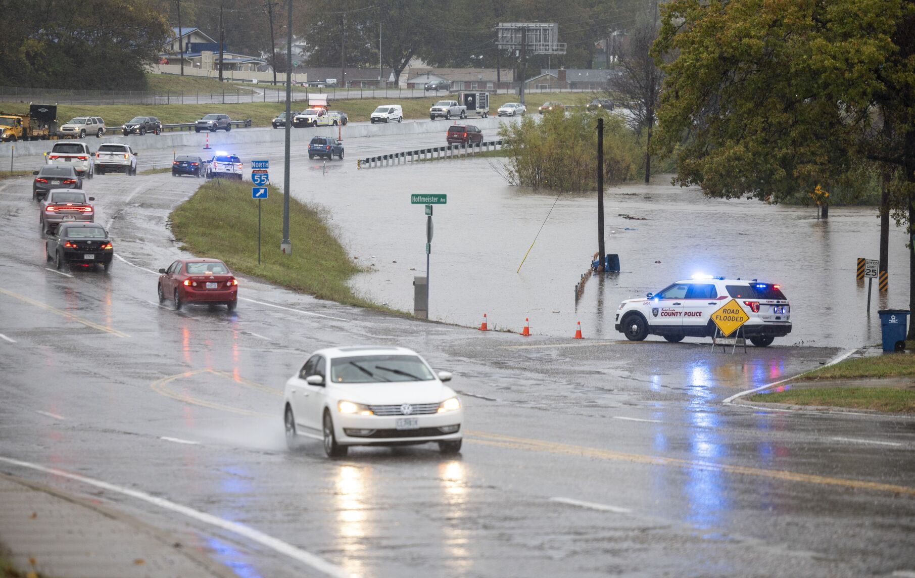 Constant rain floods streets throughout St. Louis